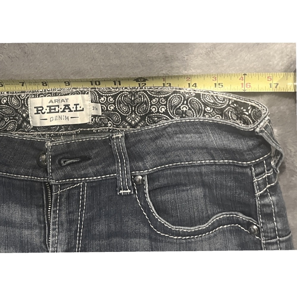 Ariat REAL Straight Icon Jeans Womens 31R Ocean Blue Stretch Denim AW5365 - Picture 8 of 13